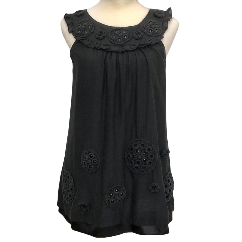 Miss Me Collection Embellished Ruffled Black Top